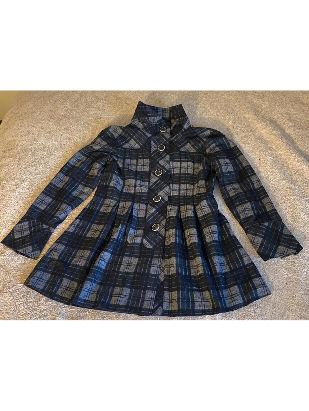 UbU Plaid Pea Coat Trench Dress Jacket Mock Collar Womens Size Medium UBU
